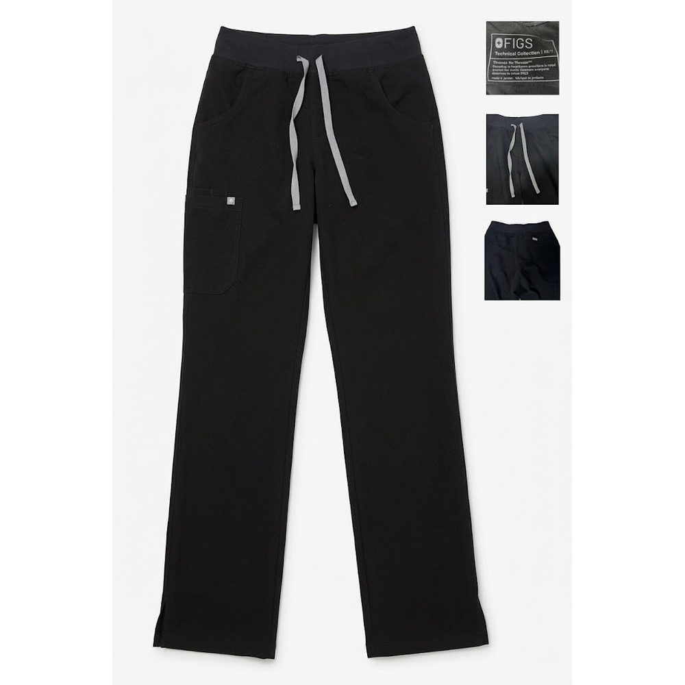 Figs Technical Collection Scrub Pants Women XS Tall Black Excellent Drawstring